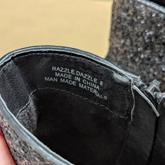 Corkys Razzle Dazzle Black Glitter Ankle Booties Heeled Boots Womens 8 Hey Girl - Picture 7 of 7